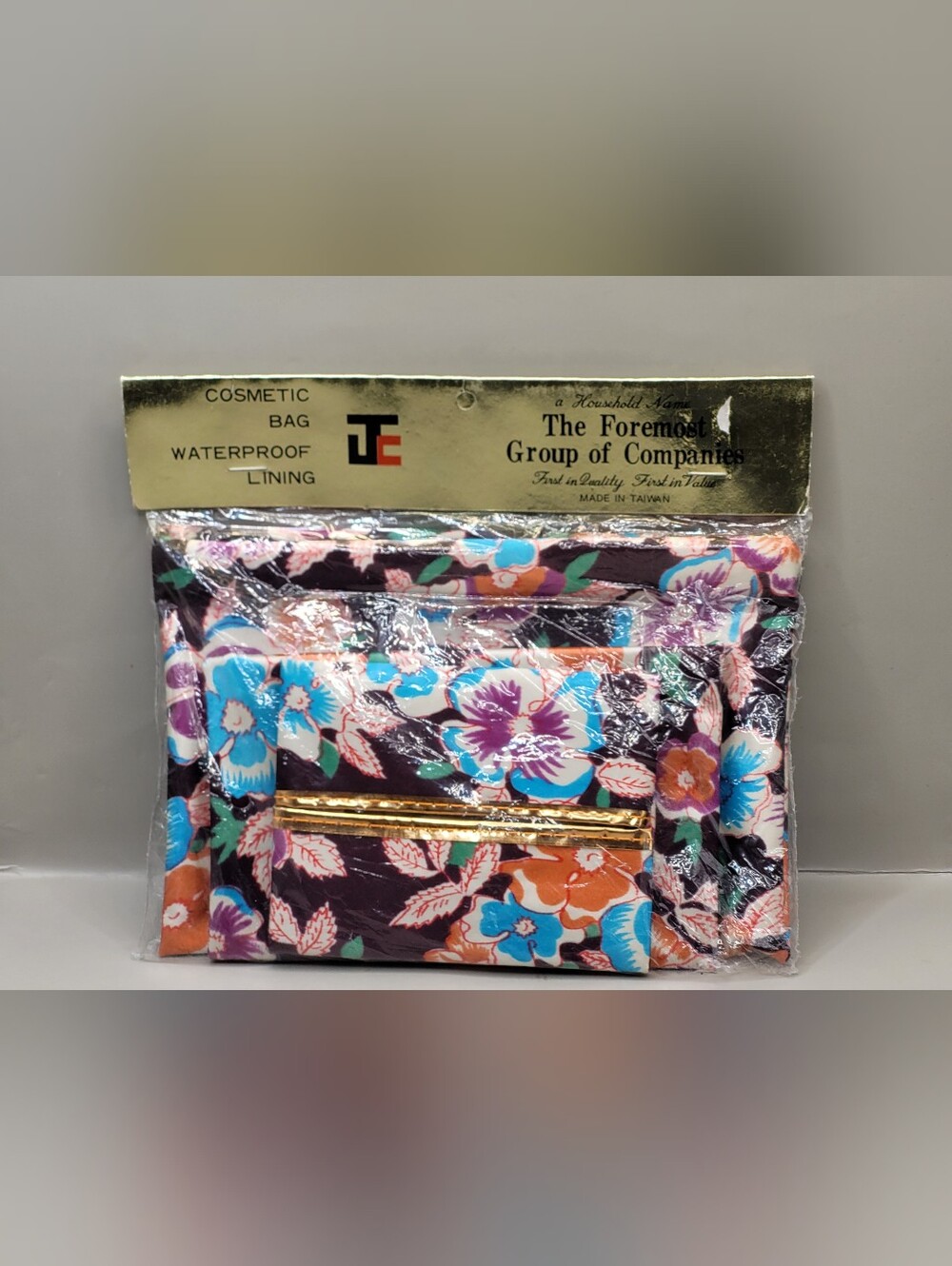 Vintage NOS 70s Floral Cosmetic Bag Set 3 Pc Waterproof Lining Foremost Taiwan